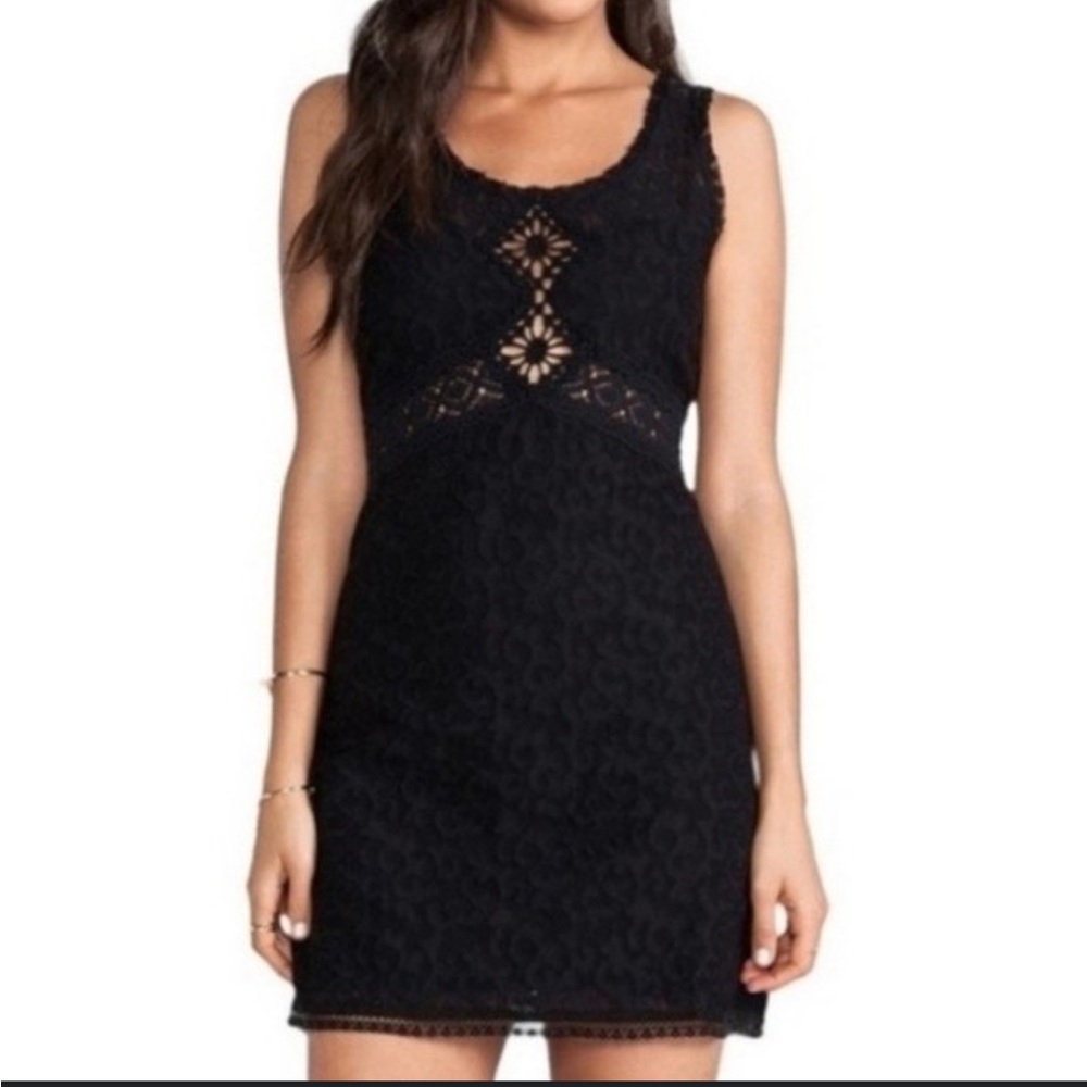 Free People Black Daisy Chain Lace Crochet Bodycon‎ Mini Hippie Dress Siz…